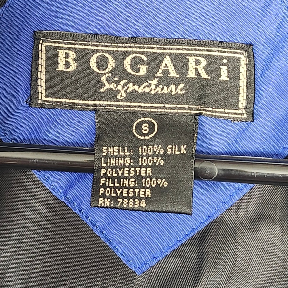 Vintage 100% Silk Quilted Barn Jacket Royal Blue Velvet Collar 90s Bogari Small - Picture 2 of 10